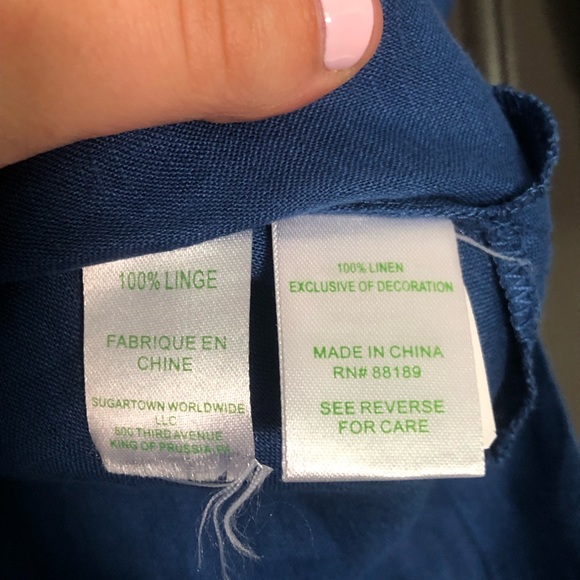 Lilly Pulitzer Amelia cobalt blue/royal blue & white 3/4 sleeve linen v neck top - Picture 3 of 9